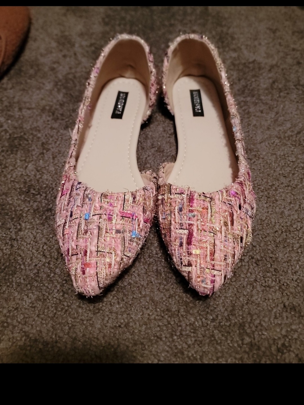 Woven Pink Tweed Pointed Toe Flats